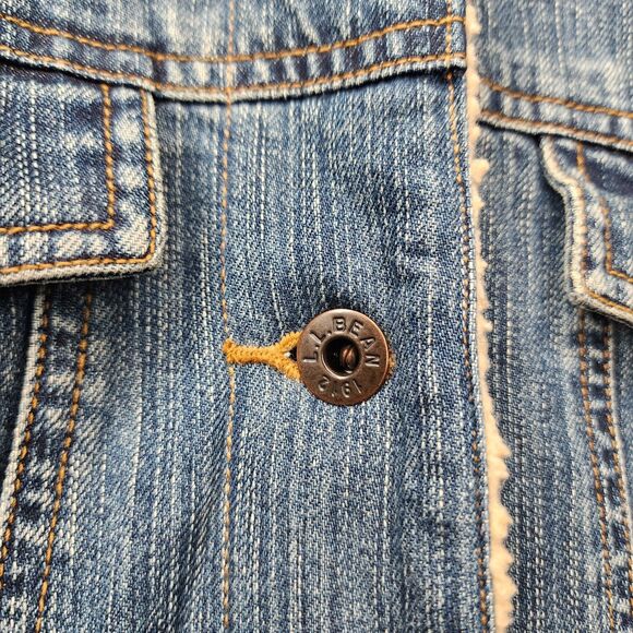 Vintage LL Bean Denim Jacket Sherpa Lined Womens Large Chore Cottagecore - Picture 6 of 16